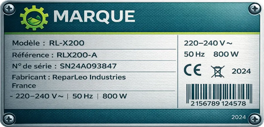 Exemple de plaque signalétique d'un appareil